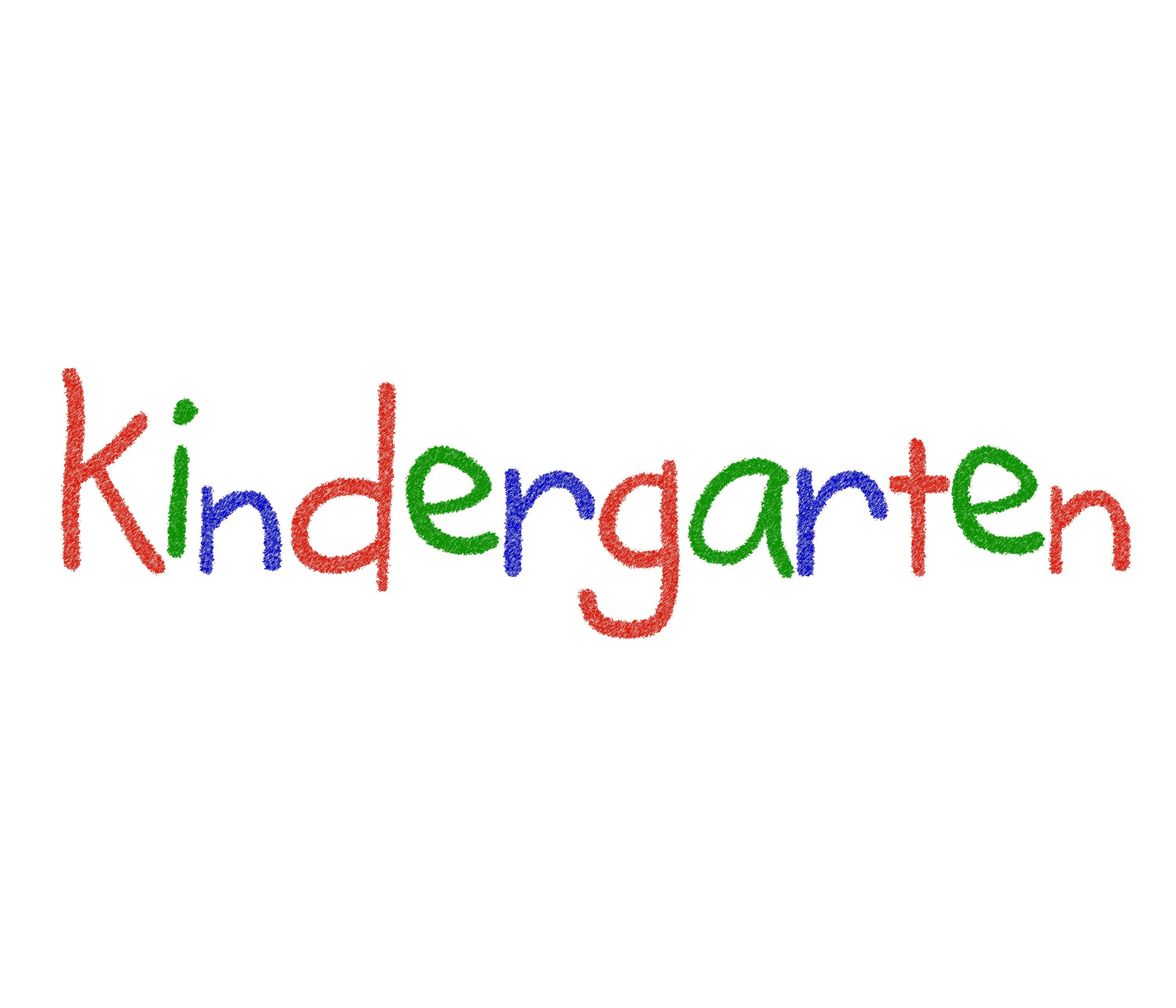The word Kindergarten, written in bright colours and a child-like script, over a white background